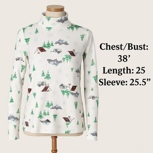 Time & Tru Women Pullover Large Campingcore Trees Tents Snow‎ Classic